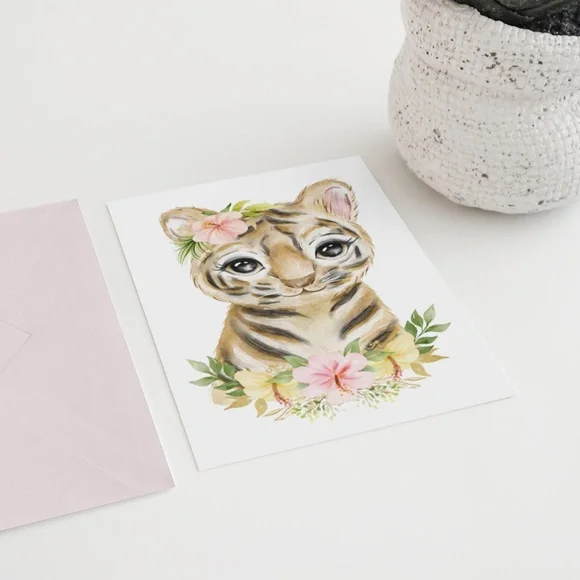 Cute Watercolor Floral Tiger Wall Art Print Poster Unframed - Picture 7 of 9